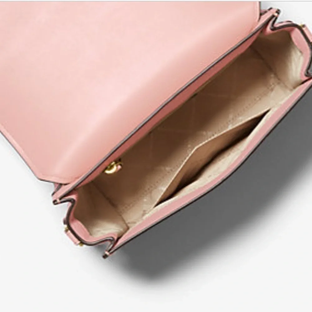 Michael Kors Powder Blush Medium Flap Messenger Leather Bag with Gold Logo